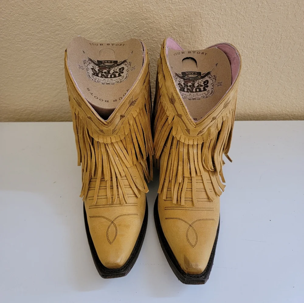 Junk Gypsy by Lane Spitfire Mustard Fringe Leather Western Ankle Boots size 7 - Picture 8 of 11